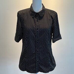 Talbots Vintage Black Polka Dot Stretch Cotton Sateen